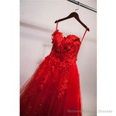 Red Sweetheart Tulle with Applique Party Dress , Tulle Formal Gowns